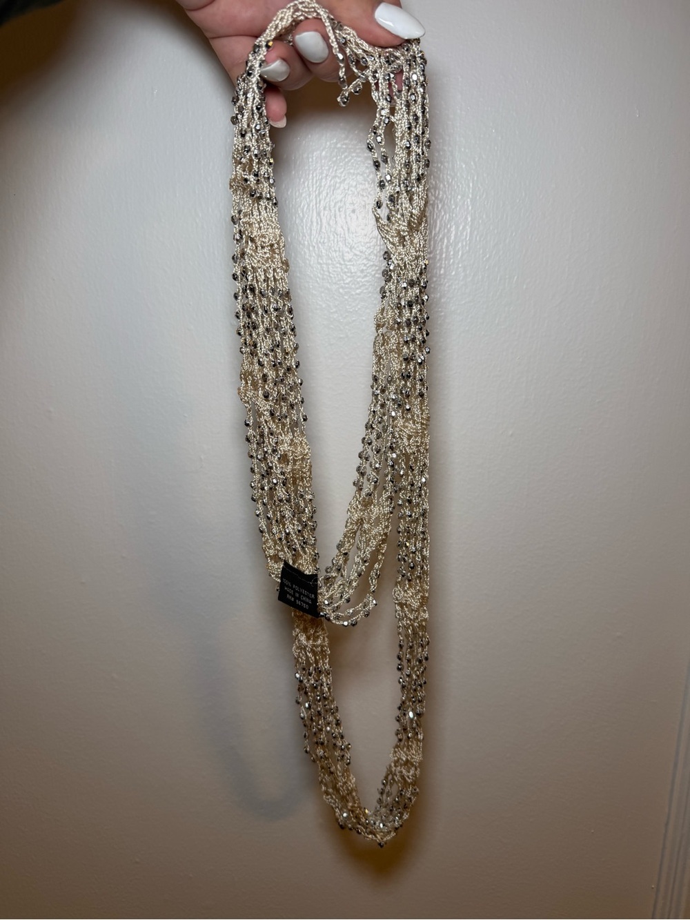 Vintage Y2K Beaded Multi-Strand Necklace in Ivory and Silver
